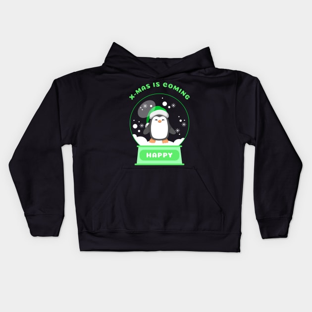 Xmas is Coming Happy Penguin (Green) Kids Hoodie by GideonStore